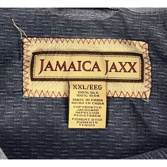 Jamaica Jaxx Silk Button Up Shirt Men's XXL Blue Pocket Short Sleeve Collared - Picture 3 of 6